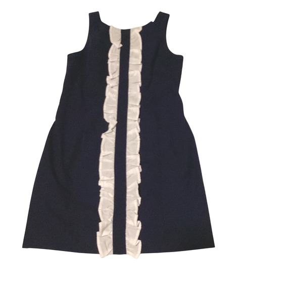 Lauren James Dresses & Skirts - Lauren James Navy Blue Sleeveless Ruffle Front Sheath Dress S Made in USA‎ NWT
